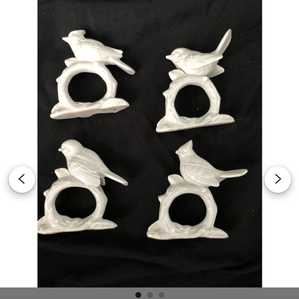 Vintage Ceramic Fitz Floyd Bird Napkin Rings Holder White Figural Finch …